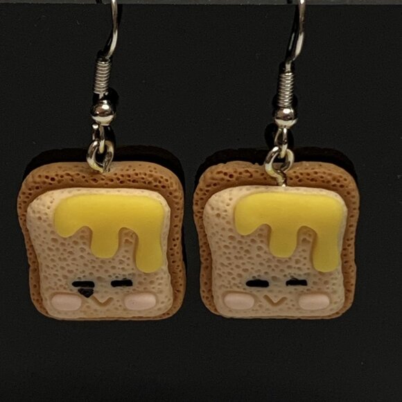 Toast Earring, Funny Food Earring, Butter Earring, Gift Idea, Toast Jewelry - Picture 1 of 5